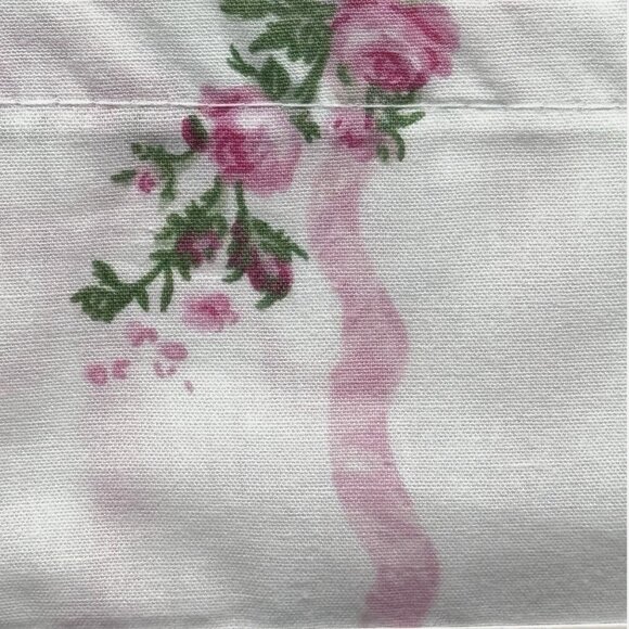 4pc Laura Ashley FULL Sheet Set FLORAL RIBBON STRIPE Bows Pink Roses Cottage NEW - Picture 4 of 9
